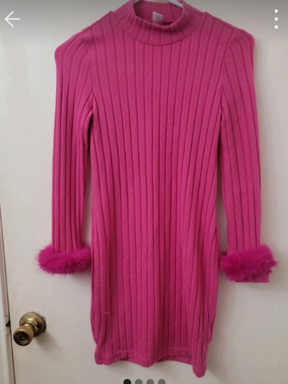 SHEIN Hot Pink Ribbed Mock Neck Sweater with Fur Cuffs